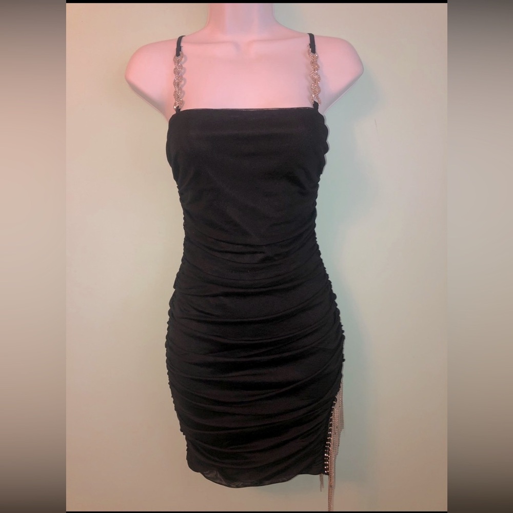 NWOT Forever 21 Black Ruched Sparkle Party Club Dress Size Small